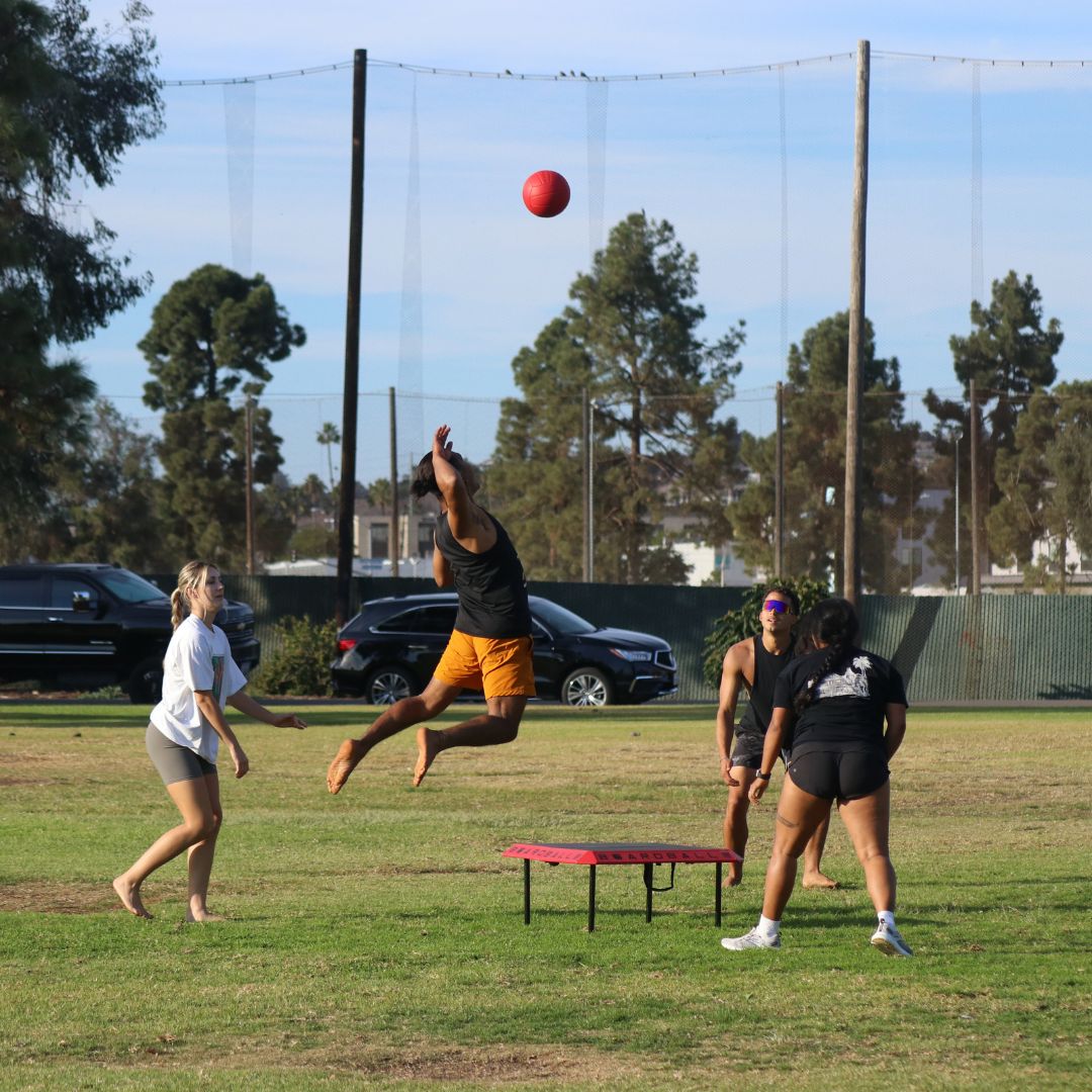 youth play boardball at the park in california